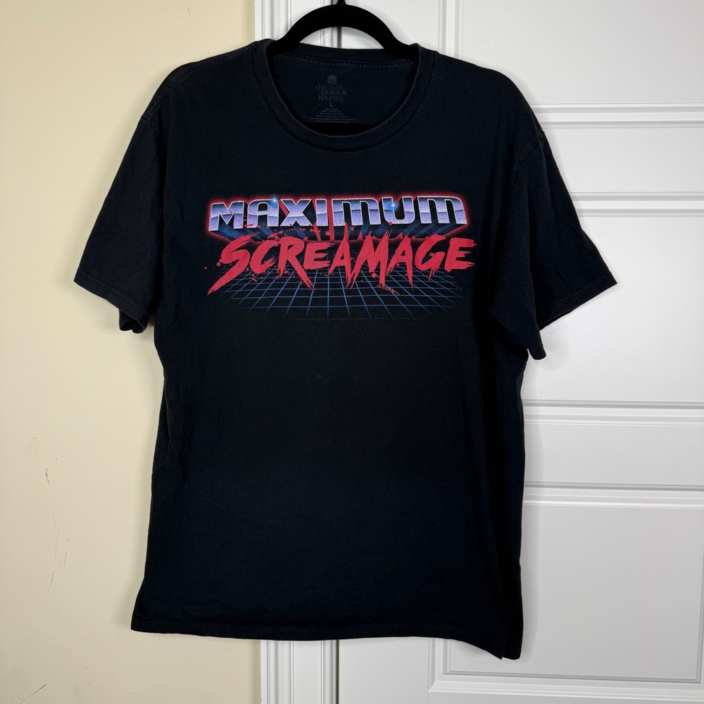 Universal Studios Halloween Horror Nights Mens L Black Maximum Screamage T-Shirt